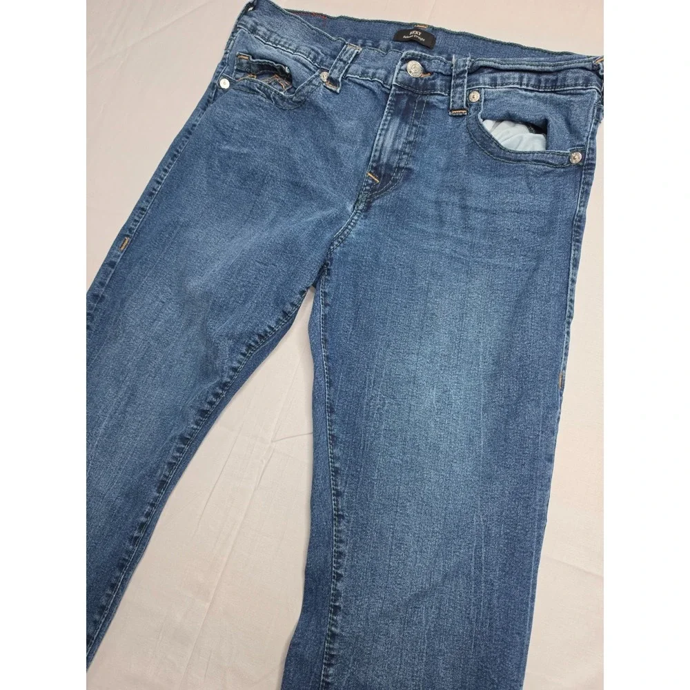 True Religion Ricky Jeans Men's 34 Blue Denim Stretch Relaxed Fit Straight Leg